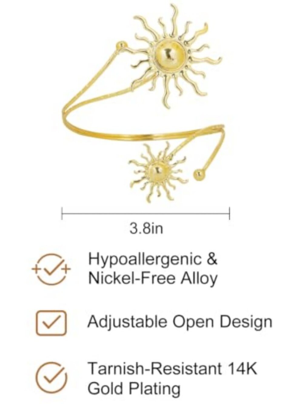 Gold Plated Adjustable Arm Cuff Bracelet Stackable Upper Arm Band